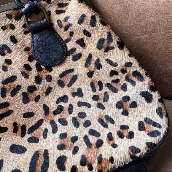 Vintage calf hair Leopard Print animal pony leather bag kisslock David Jeffery - Picture 4 of 15
